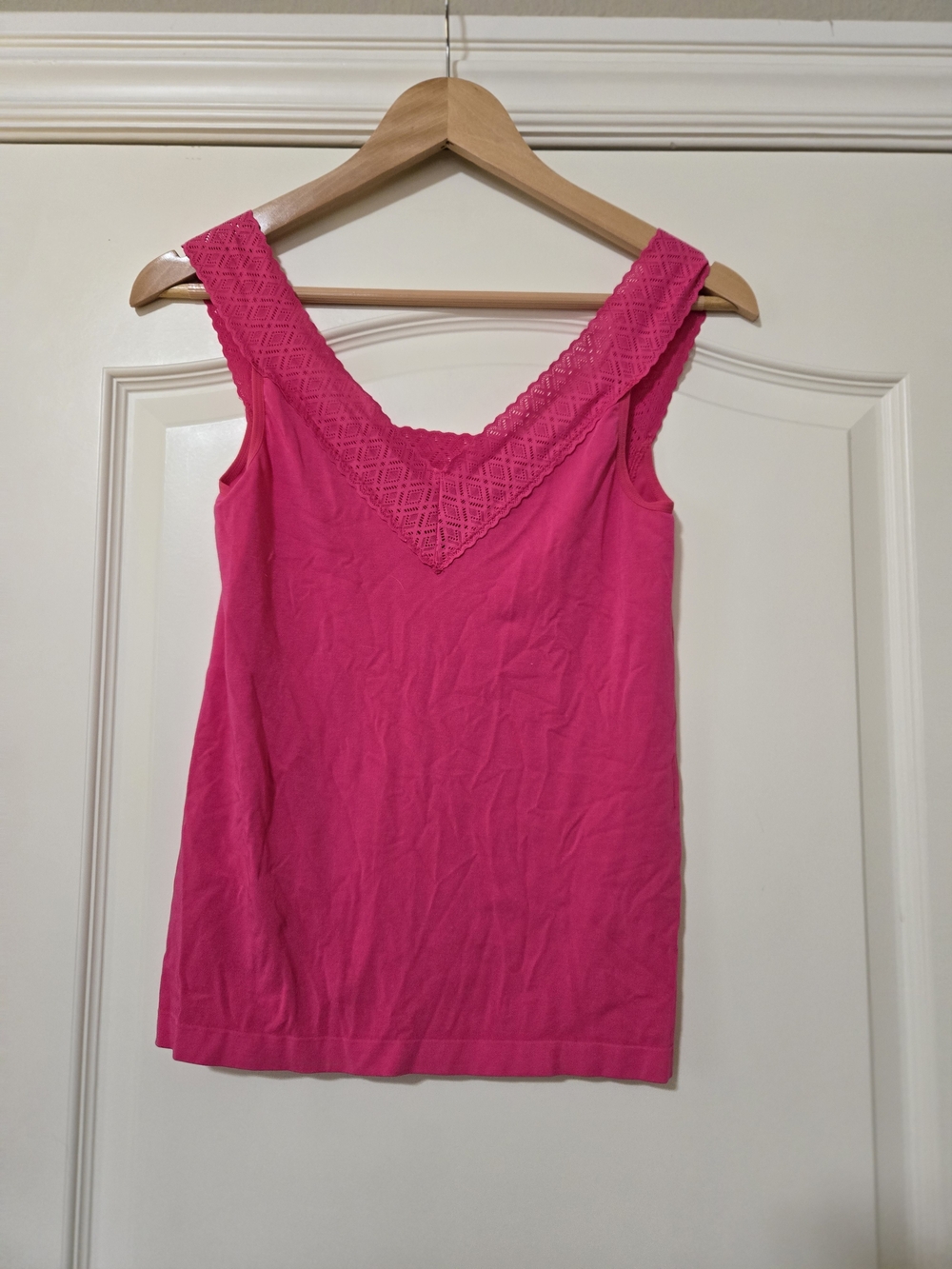 Breezies Fuchsia V-Neck Lace-Trim Tank Top Feminine Layering